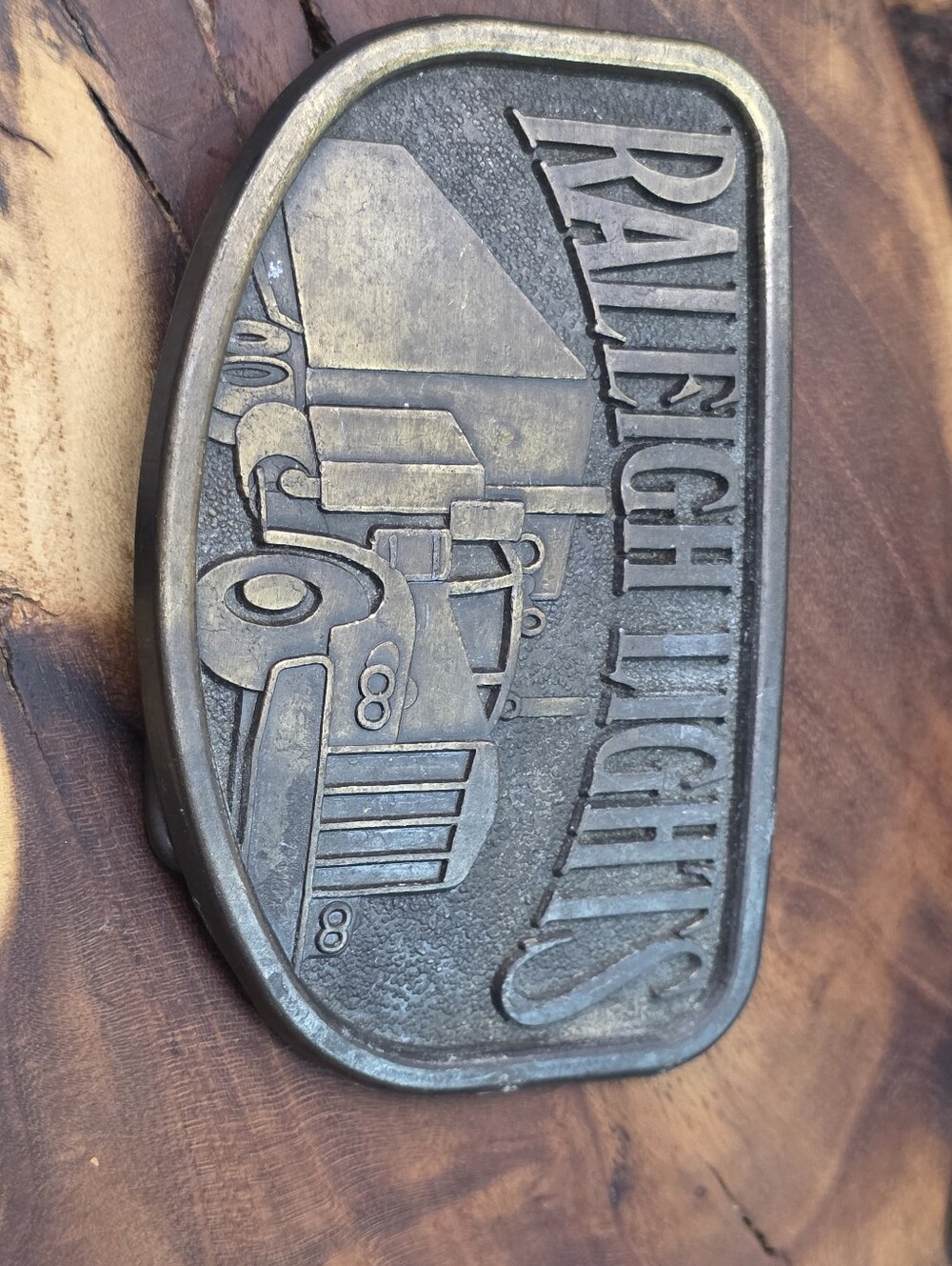 Vintage Raleigh Lights Semi Truck Belt Buckle - 1970s/1980s Brass Tone